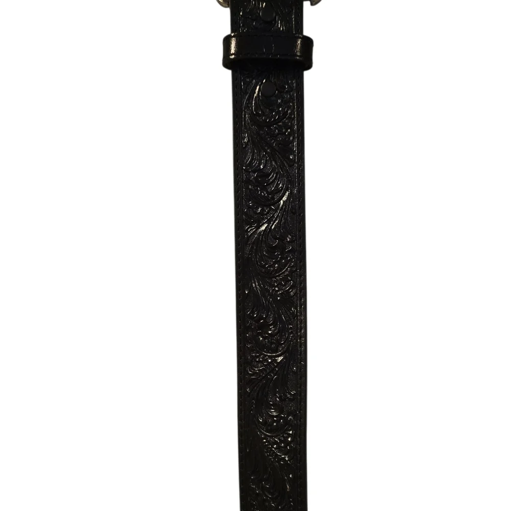 Justin Top Grain Leather Black Belt Sz 32 Snap Buckle - Picture 5 of 7